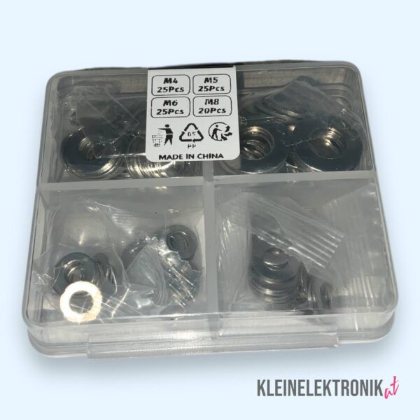 Unterlegscheiben Sortiment 95-teilig M4, M5, M6, M8 Edelstahl A2 in Sortimentsbox