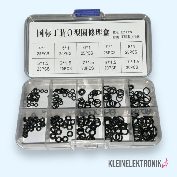 O-Ring Sortiment 225-teilig NBR Dichtringe 10 Größen (4mm-10mm) in Sortimentsbox